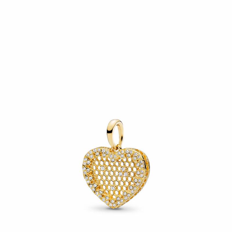 Pandora Shine™ Honeycomb Lace Pendant Ireland - 18ct Gold Plated/Cubic Zirconia - 178256OKC